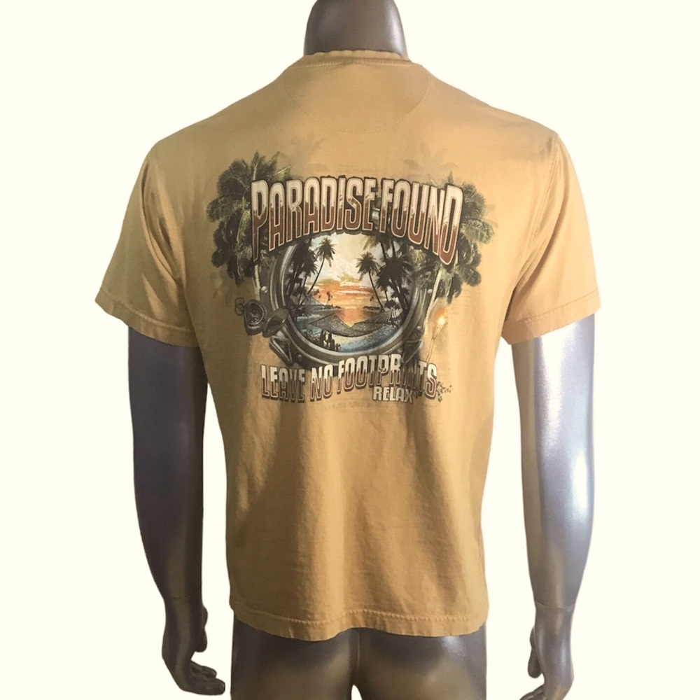 Paradise Shores Mens Medium Golden Yellow Crew Neck T Shirt Tropical Tee